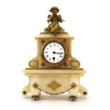 A 19th century mantel timepiece, the enamelled face with Arabic numerals,