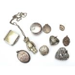A mixed parcel of silver, metalware and plated collectable's including four lockets,