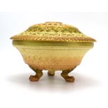 A Royal Worcester ivory blush pot pourri of squat circular form on three claw feet, pdcm 1903, h.