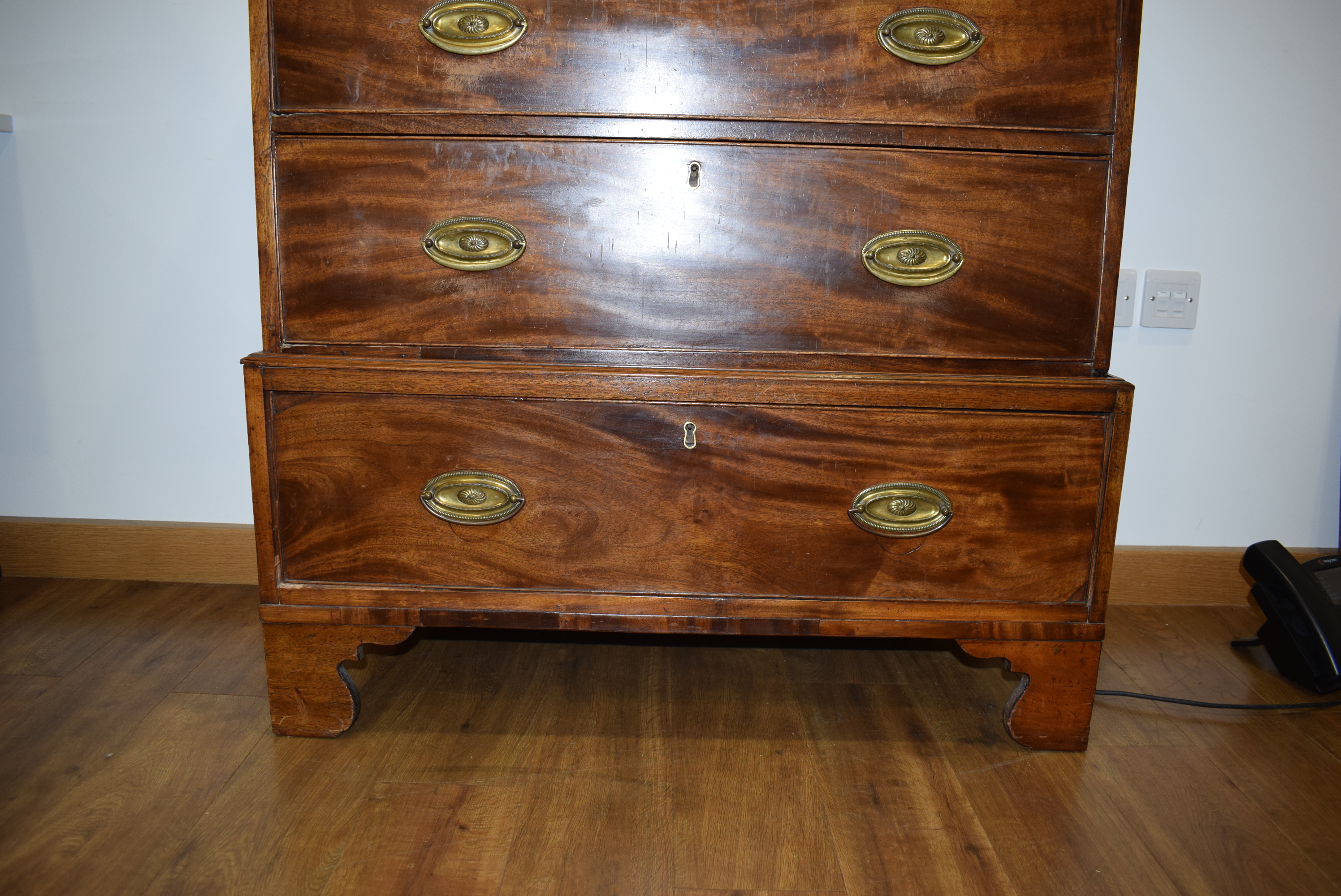 A 19th century mahogany and crossbanded chest-on-chest of low proportions, - Image 10 of 17