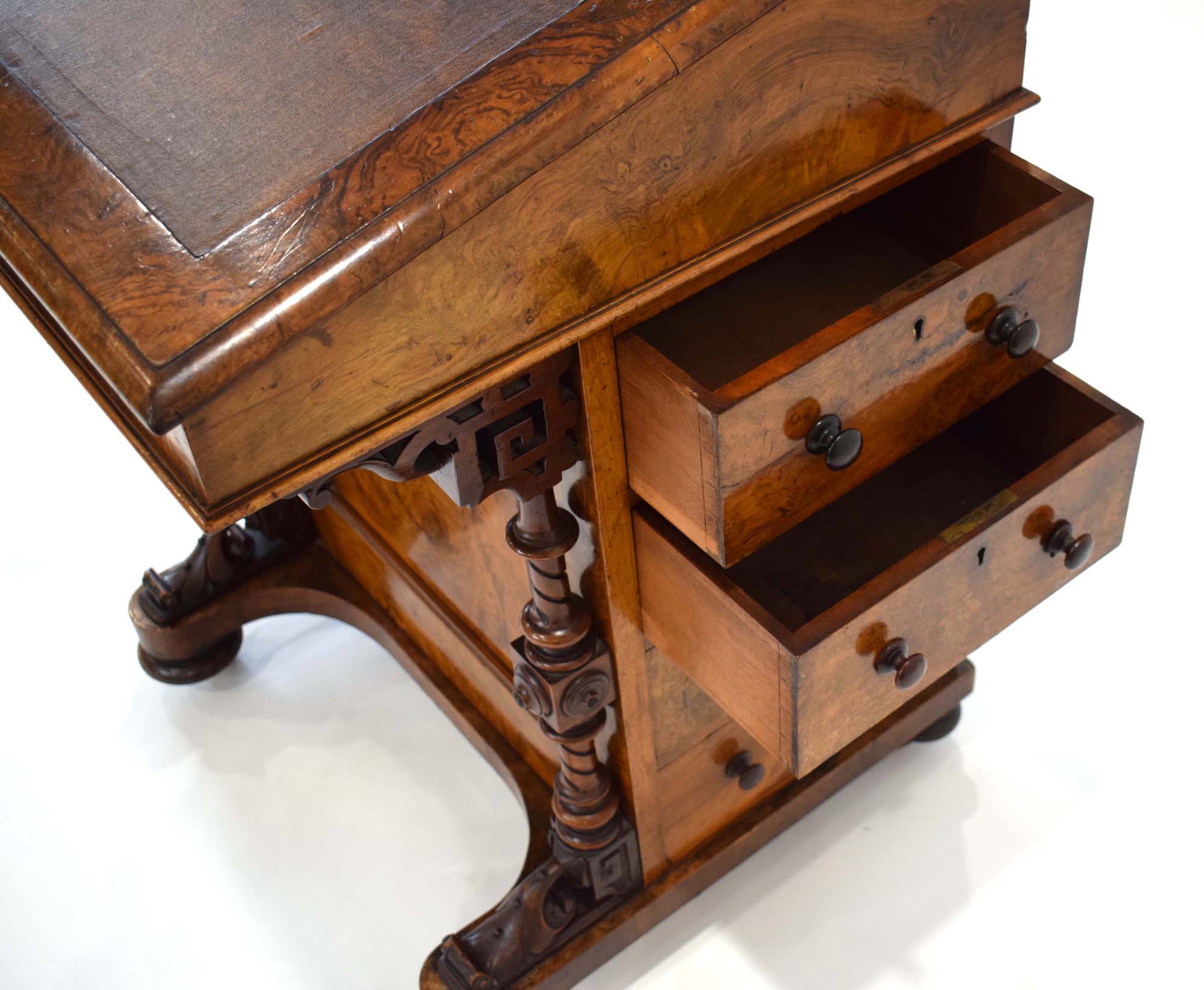 A Victorian figured walnut davenport, the gallery enclosing a letter rack, - Image 6 of 6