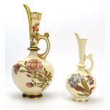 A Royal Worcester ivory blush jug of typical form decorated with flowers in full bloom, pdcm 1886,