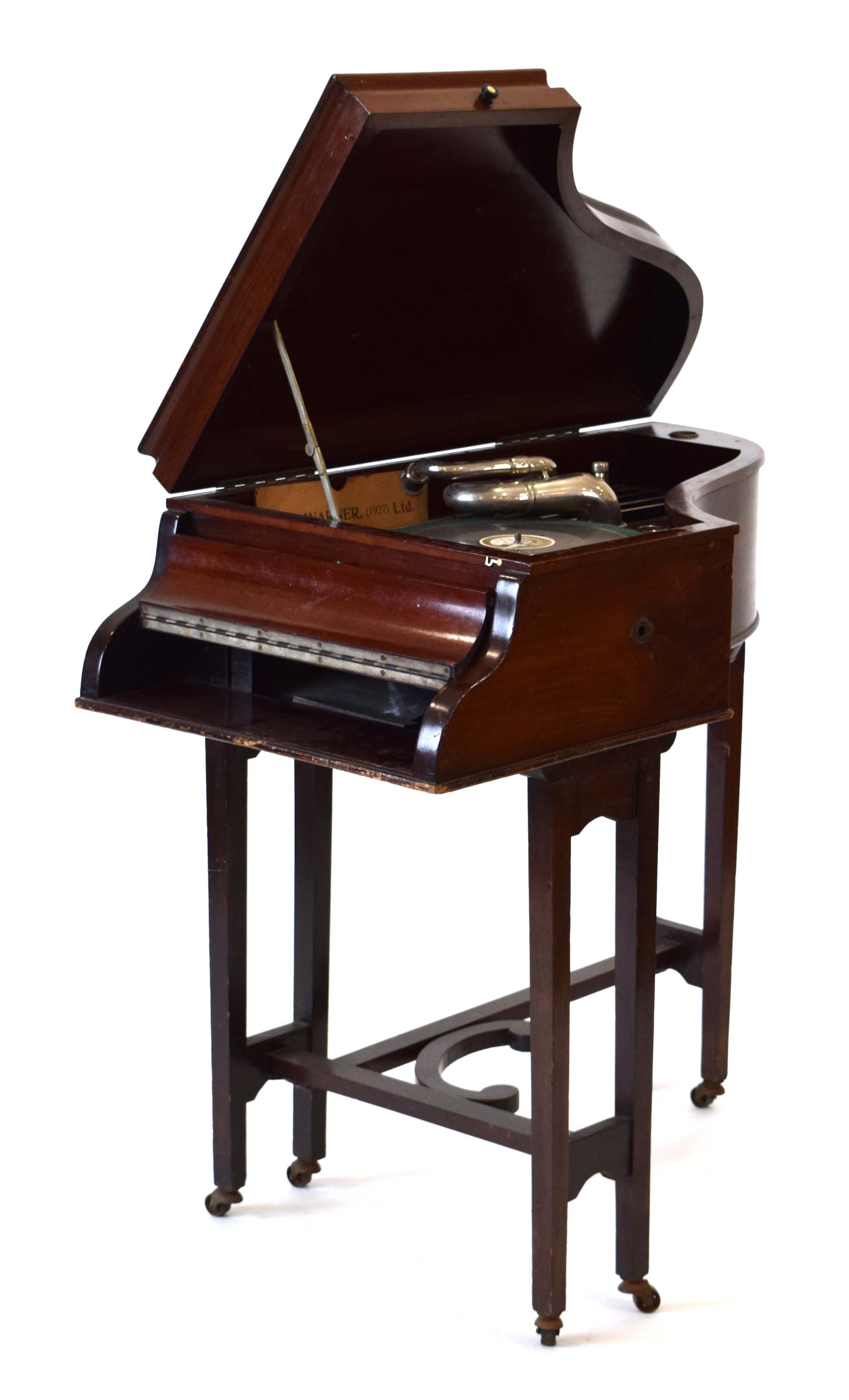 A 1920's Gilbert of Sheffield gramophone housed in a mahogany cabinet modelled as a baby grand - Image 2 of 7