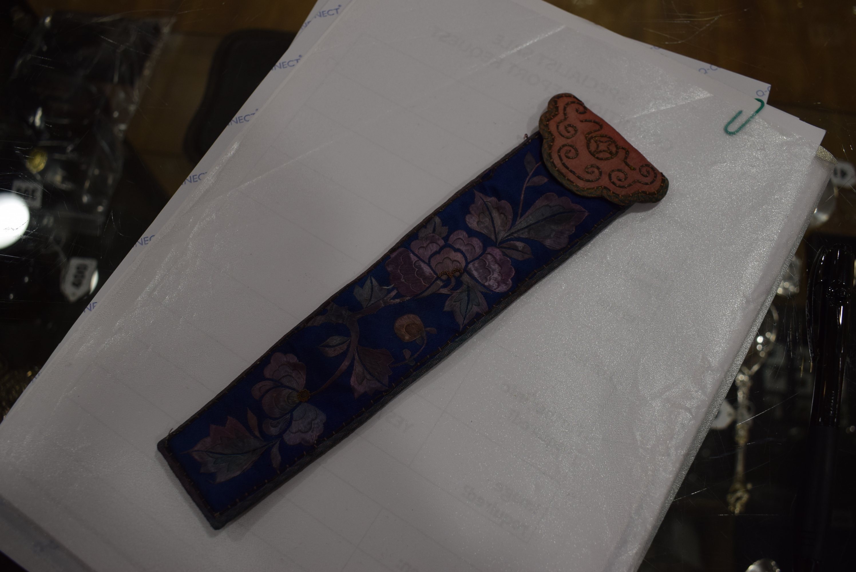 A group of textiles including an embroidered clutch bag with glass roundels, - Image 13 of 14