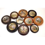 Ten mounted pots lids including 'Persuasion', 'The Snow Drift' and others, max overall d.