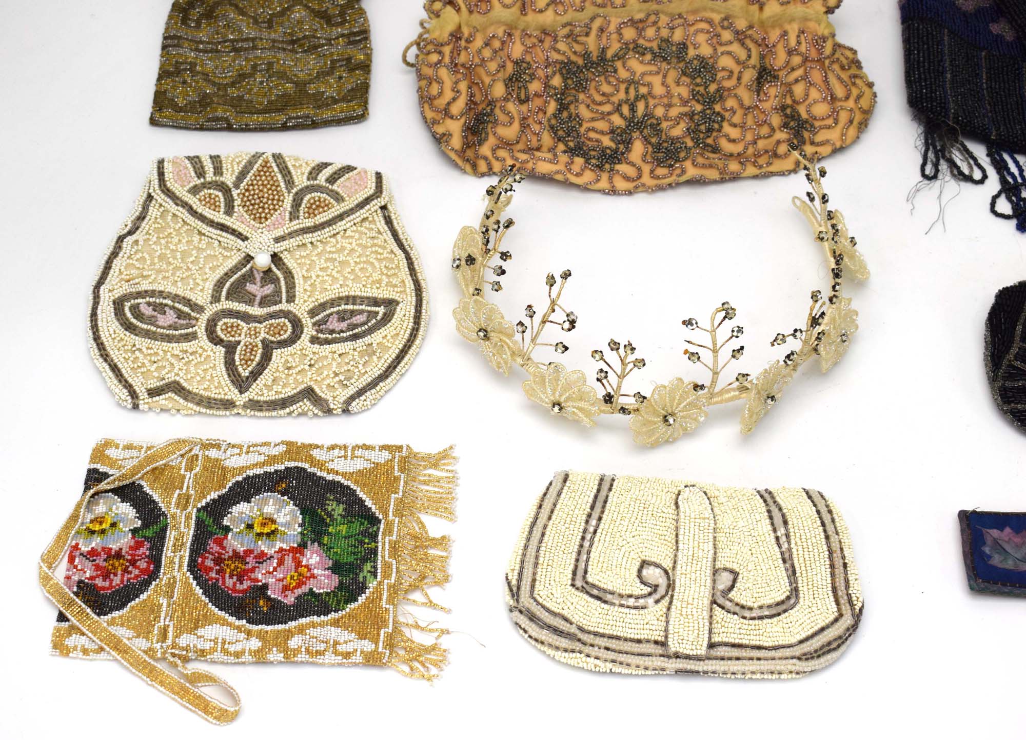 A group of textiles including an embroidered clutch bag with glass roundels, - Image 3 of 14