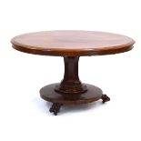 A Victorian mahogany circular supper table on a column,