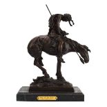 After James Earle Fraser (1876-1953), a bronze figure modelled as a warrior on horseback,