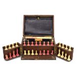 For Restoration: a Victorian leather bound games compendium including a set of bone chessmen,