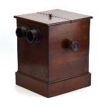 A 19th century table stereoscope containing twenty-five stereoscopic glass slides including Paris,