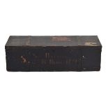 A military trunk, the pine body overpainted in black inscribed 'Sgt Randall 2nd R Berk Regt',