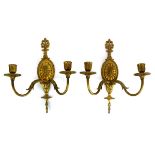 A pair of gilt metal two-branch candle sconces together with three various others (5)
