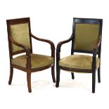 A pair of Empire-style mahogany and upholstered armchairs *Purchased in Ireland