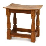 Robert 'Mouseman' Thompson of Kilburn, an oak joint stool with dished surface,