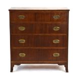 A 19th century mahogany and strung chest of four graduated drawers on shaped bracket feet, w.