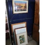 (2089) Framed and glazed painting of harbour scene with quantity of further mainly framed and glazed