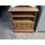 Pine TV stand with double door storage below