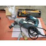 Quantity of tools incl. tile cutter, Bosch GWS22-230H grinder and Makita HP1621 electric drill