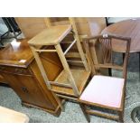 2 similar wooden chairs and inlaid mahogany chair