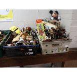 2 crates of collectibles incl. pipe and pipes, West German lantern base, Mickey Mouse phone, various