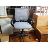 (2133) Grey swivel office armchair with mesh back