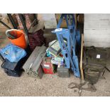 3 quarters of an under bay of mixed tooling incl. expanding toolboxes and contents, canvas bags,