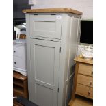 (2121) Sage coloured single door pantry cupboard with oak top