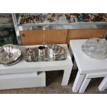 Marble cake stand and quantity of plated and white metal ware
