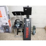 Workout equipment incl. York bench and various free weights