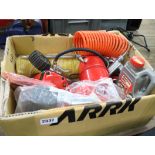 Crate containing spray guns and air tool oil