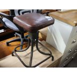 Brown leather upholstered swivel engineers stool *Collector's Item: Sold in accordance with our Soft