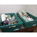 2 crates containing mixed ceramics and glassware, utensil holder, etc.