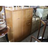 Mid century oak G-Plan clothes store with 3 small drawers and 2 cupboards