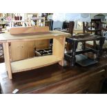 Leather top stool, wooden tray and pine 2 tier rack
