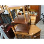 Wooden TV stand with glazed doors, wooden side table, upholstered stool and mahogany effect TV stand