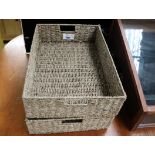 (5) 2 shallow rattan baskets