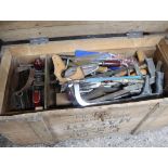 Wooden tool chest with contents of hand tools