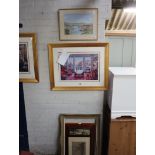 Framed and glazed watercolour of river scene, 2 framed and glazed prints and quantity of other