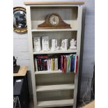 (2147) Cream open front bookcase with oak surface