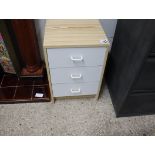 (2078) Pine effect and white 3 drawer bedside
