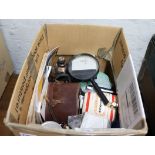 Crate containing collectibles incl. cased pair of binoculars by The Westminster (8x25), mini