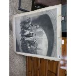 Unframed etching of group on horse back