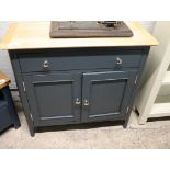 (2053) Dark blue mini sideboard with oak surface