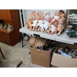 Collection of various childrens dolls with 2 boxes of dolls accessories and further smaller dolls