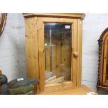 Modern pine hanging corner cabinet with glass door