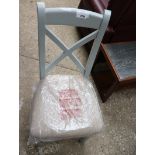 (B8) Single sage coloured dining chair with oatmeal upholstered seat