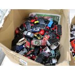 Box containing mixed pre loved sports cars and other die cast vehicles