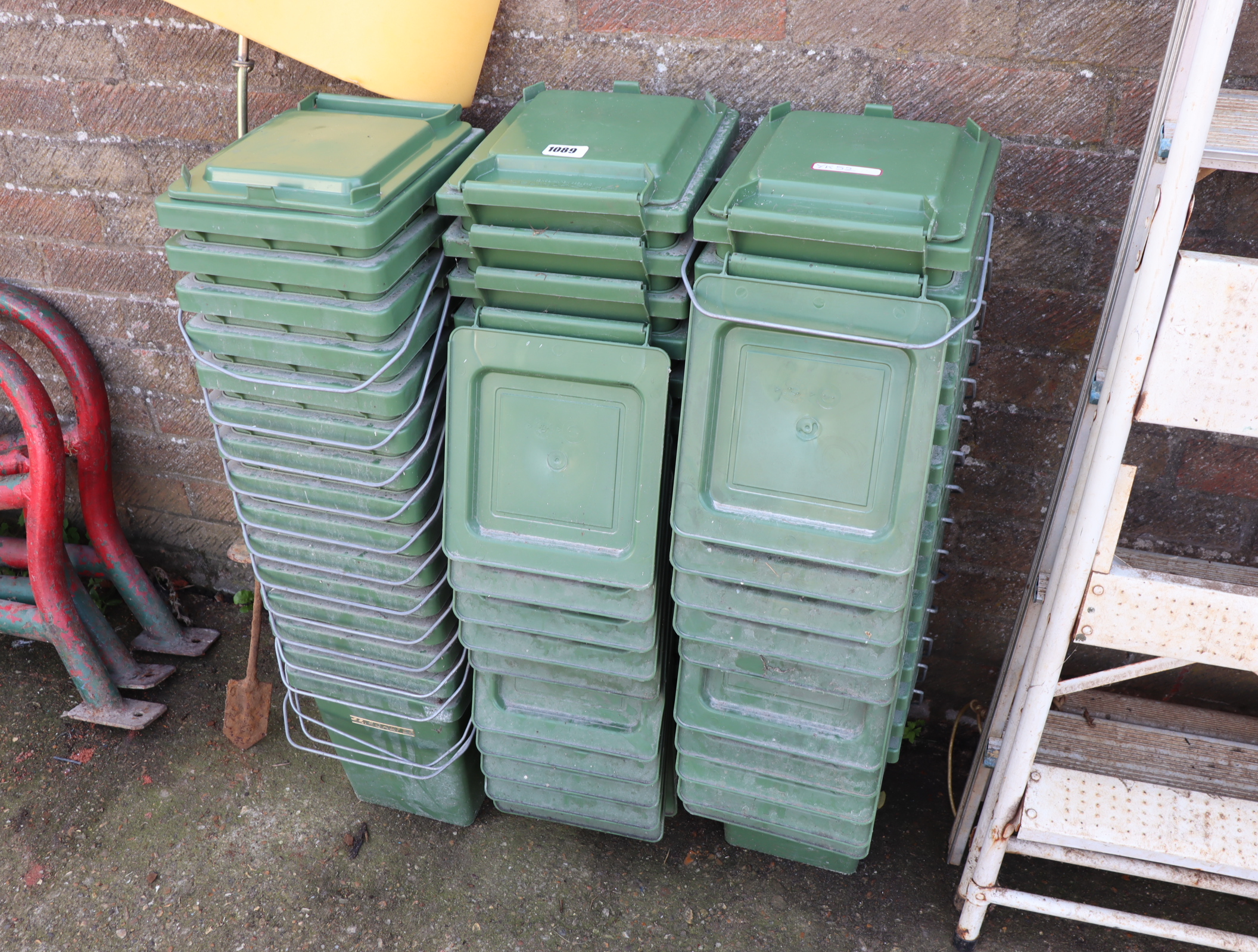 Approx. 45 Schafer green plastic storage bins