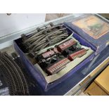 Vintage boxed Hornby train with locomotive, 3 carriages and quantity of track plus further