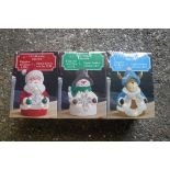 Set of 3 LED light up Christmas figurine sets comprising of Santa, snowman and reindeer
